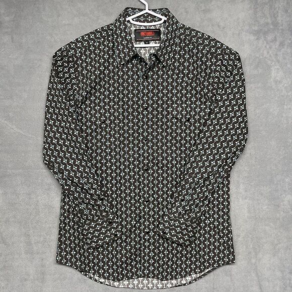 Rock‎ & Roll Denim Modern Fit Aztec Geometric Print Pearl Snap Medium Brown - Picture 1 of 8